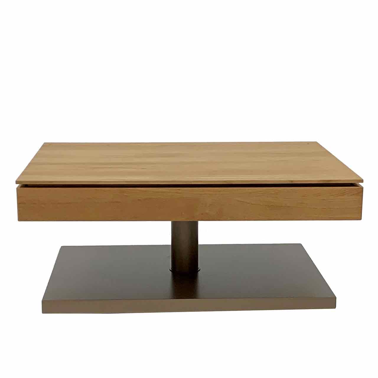 Ronald Schmitt – Couchtisch Lignum Schlicht K 472 rechteckig | Tischplatte Eiche geschlossen Stauraum-Couchtisch aus hellem Holz mit geschlossener Platte auf rechteckigem Sockel.