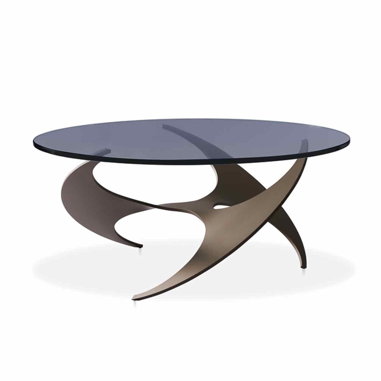 RS_K9009_couchtisch_glas-grau_gestell-bronze_1280x1280 Couchtisch mit runder grauer Glasplatte auf einem Propeller-förmigen bronzefarbenen Gestell