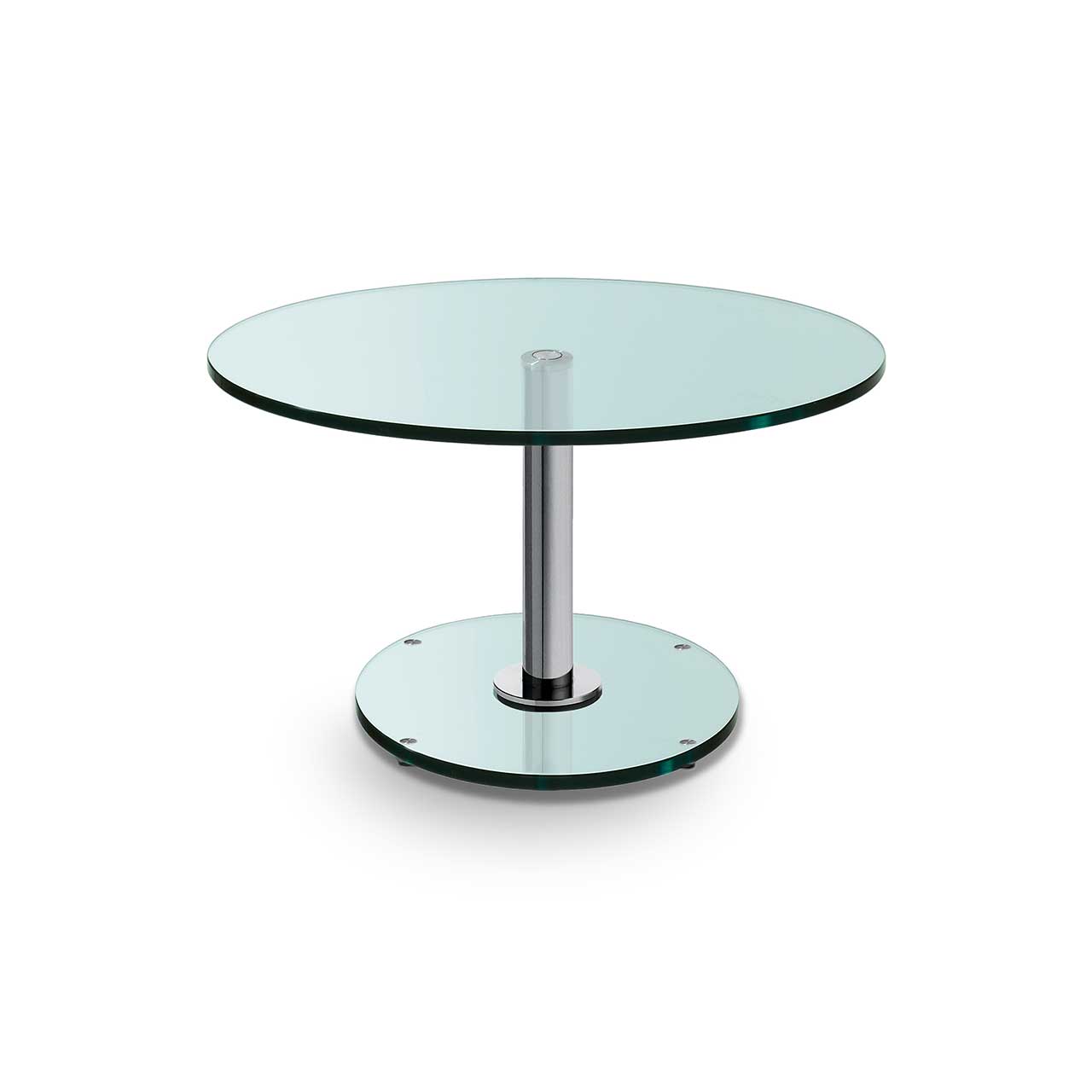 Ronald Schmitt - Triplex Klassiker rund | Tischplatte Floatglas Glastisch mit runder Tischplatte und runder Sockelplatte.