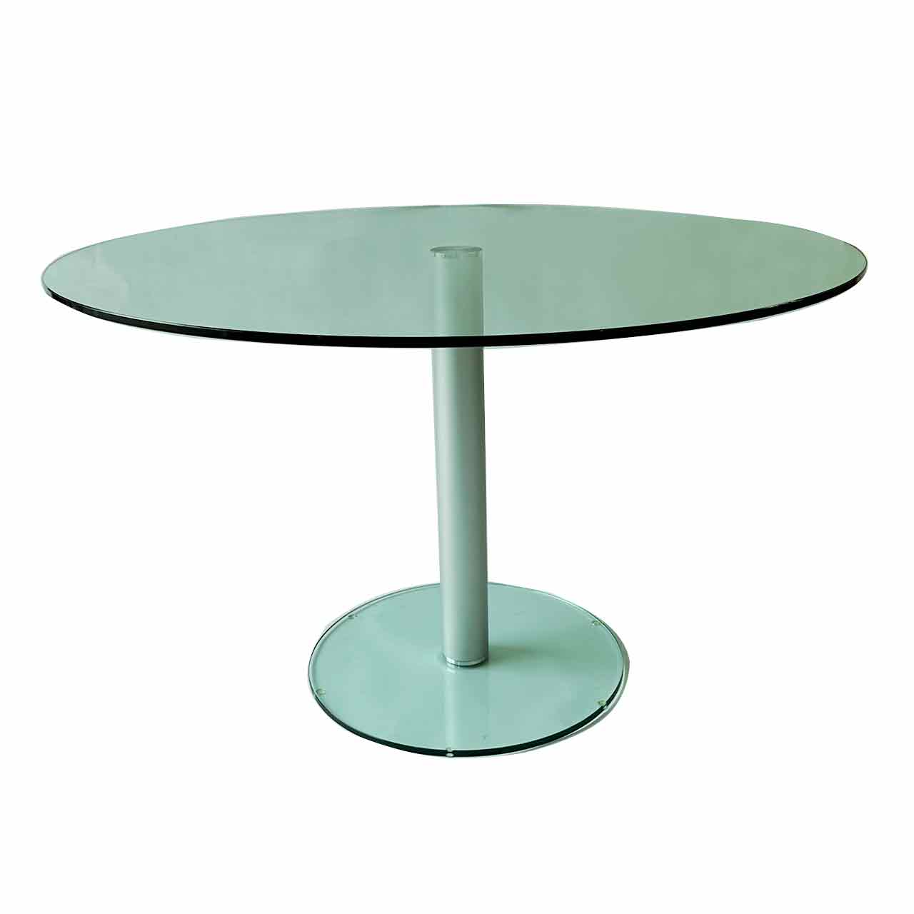 Runder Glas-Esstisch mit runder Bodenlatee